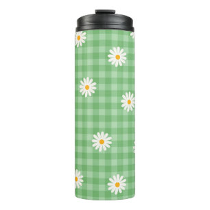 Green Daisy Kariert Gingham Karo Blume Pattern Thermosbecher