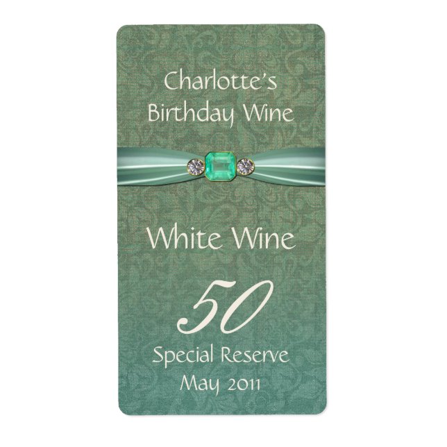 Green Damask Birthday Wine Labels (Vorne)