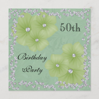 Green Damask & Blume 50. Geburtstag Einladung