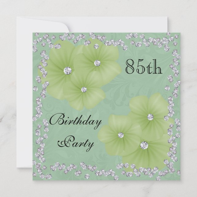 Green Damask & Blume 85. Geburtstag Einladung (Vorderseite)