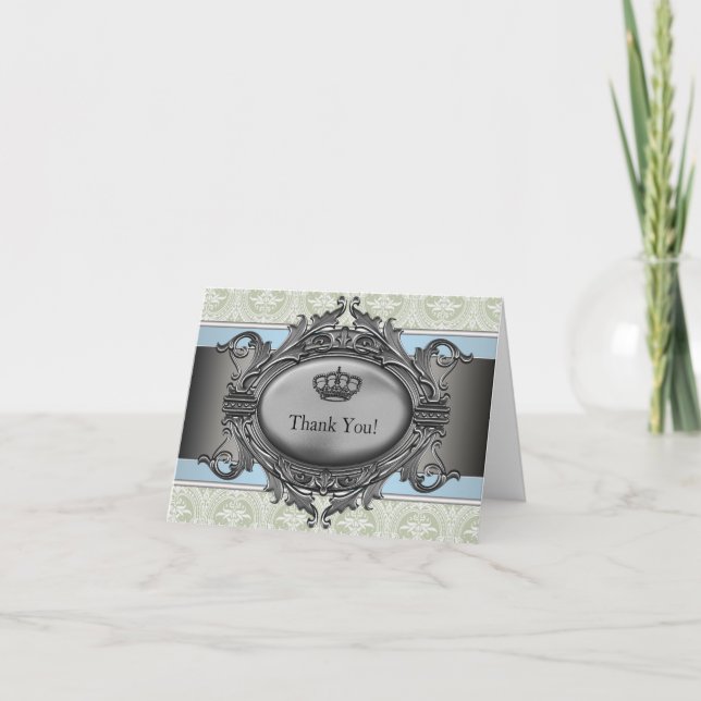 Green Damask Crown Petit Prince Merci Cartes (Devant)