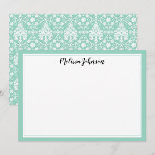 Green Damask French Design Personalisiert Mitteilungskarte