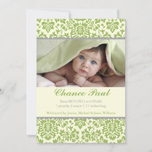 Green Damask Geburtserklärung Ankündigung