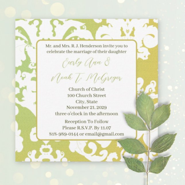 Green Damask Hochzeitseinladungen Einladung (Von Creator hochgeladen)
