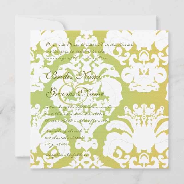 Green Damask Hochzeitseinladungen Einladung (Vorderseite)
