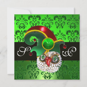GREEN DAMASK ,JEWEL OWM MIT ELF HAT MONOGRAM EINLADUNG