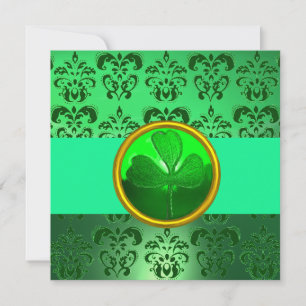 GREEN DAMASK MIT KLEEBLATT, schwarz Einladung