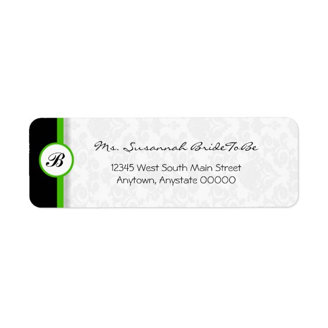 Green Damask Monogram Address Label (Vorne)