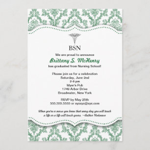 Green Damask Nurine Abschluss Pinning lädt ein Einladung
