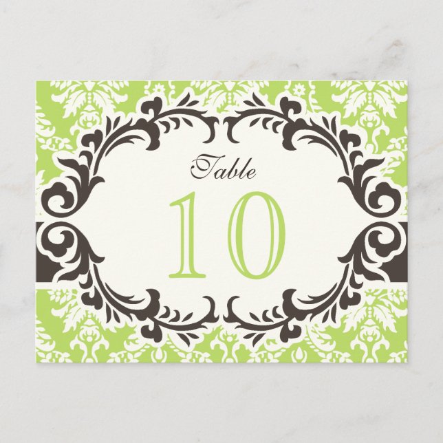 Green Damask Tischnummer Postcard (Vorderseite)