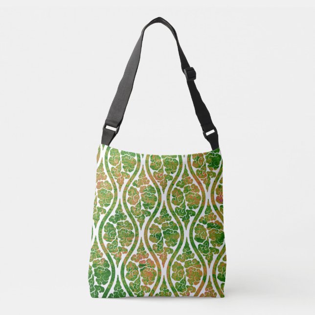 Green Damask Tragetaschen Mit Langen Trägern (Vorderseite)