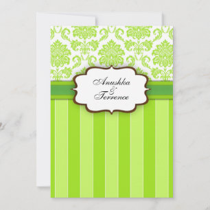 Green Damask und Stripes Wedding Einladung
