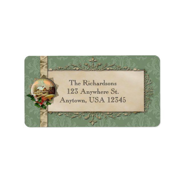 Green Damask und Weihnachten Adressaufkleber (Vorne)