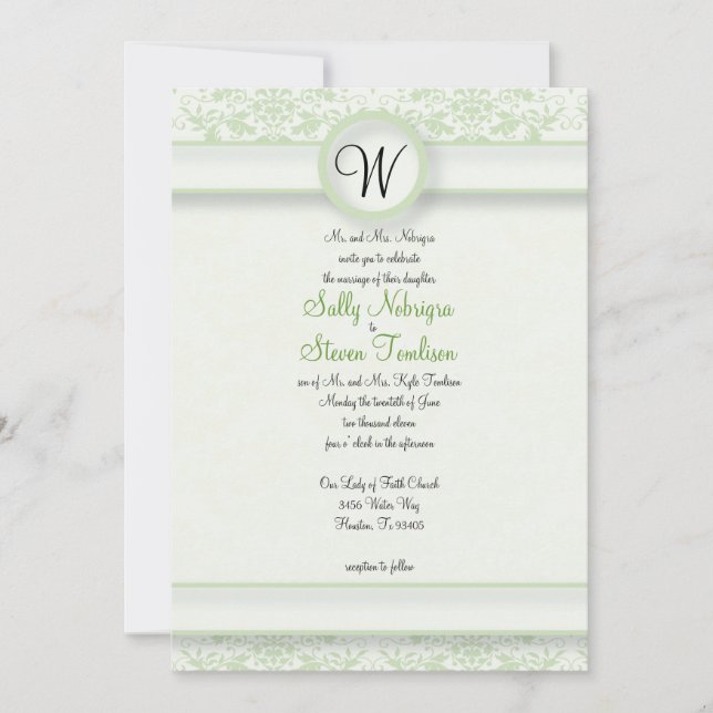Green Damask Wedding Einladung (Vorderseite)