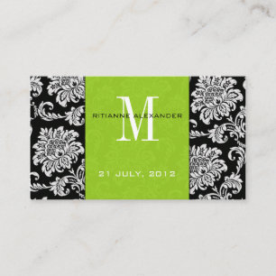 Green Damask Wedding Website Business Card Begleitkarte