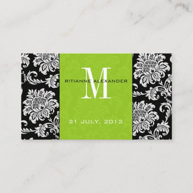 Green Damask Wedding Website Business Card Begleitkarte (Vorderseite)
