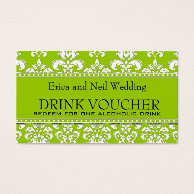 Green Damask Wedk Drink Gutschein für Empfang (Vorderseite)
