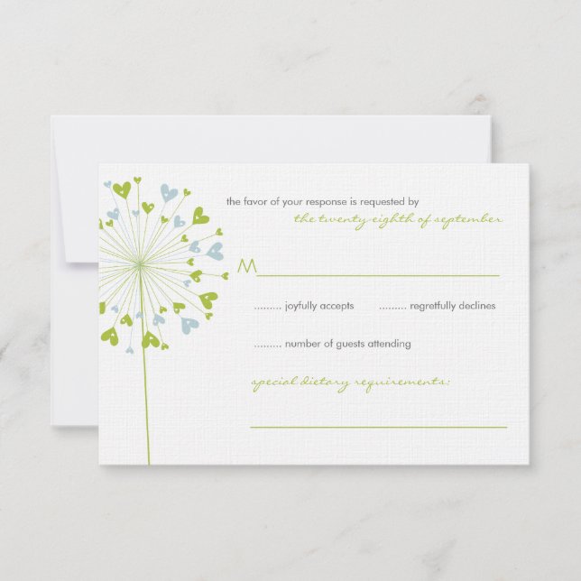 Green Dandelion Blume Liebe Wedding RSVP Card (Vorderseite)