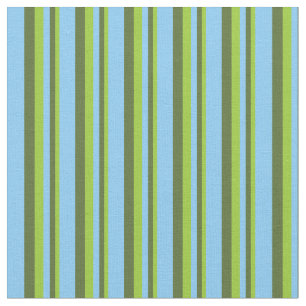 Green, Dark Olive Green & Light Sky Blue Lines Stoff