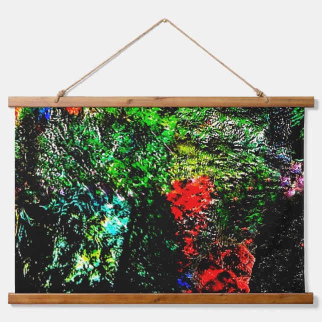 Green dark texture Wood Topped Wall Tapestry,Happy Wandteppich Mit Holzrahmen (Vorne)