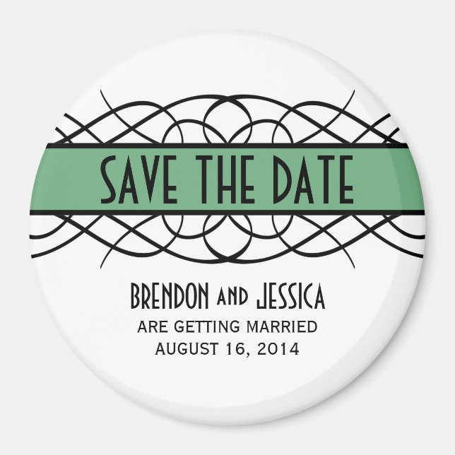 Green Deco Flourish Save the Date Magnet (Devant)