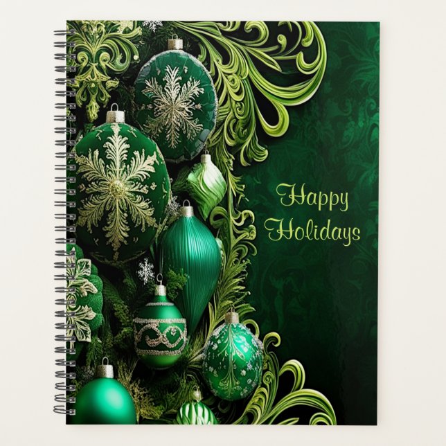 Green Decorative Ornaments Holiday Planer (Vorderseite)