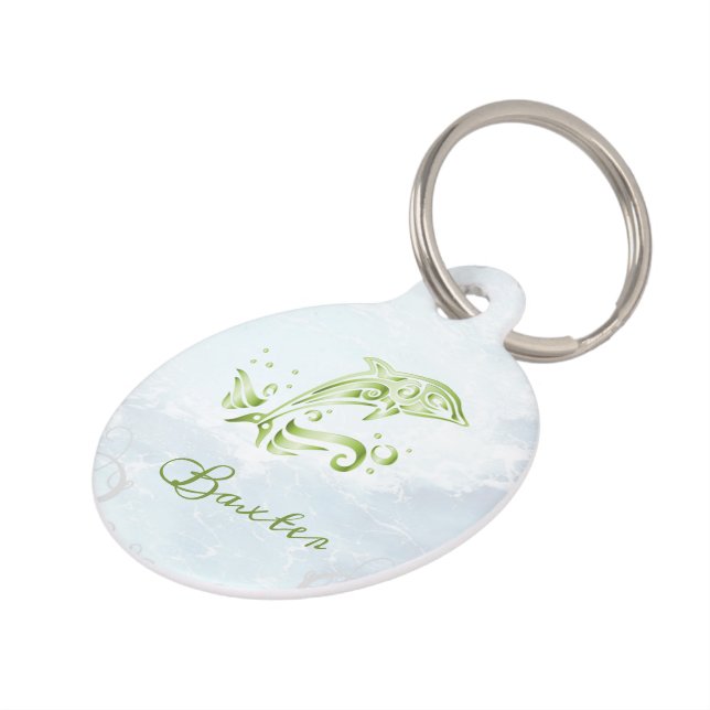 Green Delphin Round Pet Tag Haustiermarke (Seite)