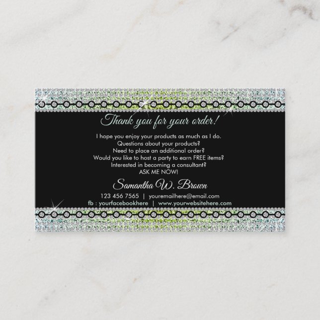 Green Diamond Bling Luxury Juwelen Visitenkarte (Vorderseite)
