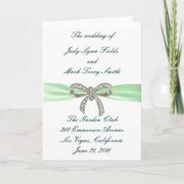 Green Diamond Bow Wedding Program Card Programm