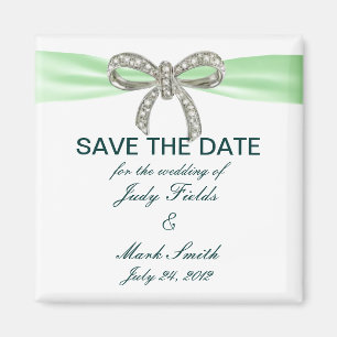Green Diamond Bow Wedding Save the Date Magnet
