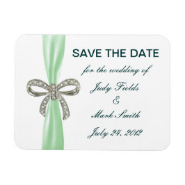 Green Diamond Bow Wedding Save the Date Magnet