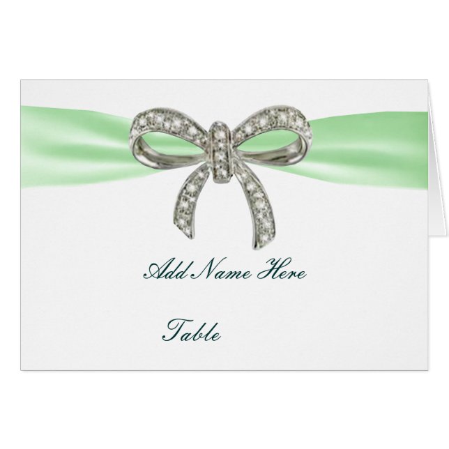 Green Diamond Bow Wedding Table Platzkarte (Vorderseite (Horizontal))