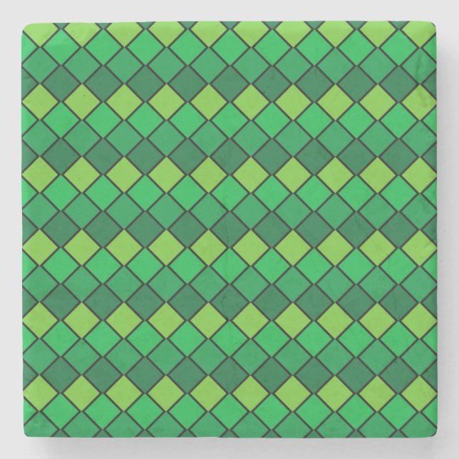 Green Diamond Checked Square Untersetzer (Vorderseite)