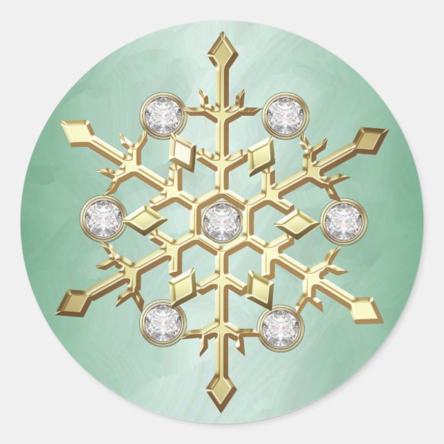 Green Diamond Weihnachtsschneeflocke Runder Aufkleber (Vorderseite)
