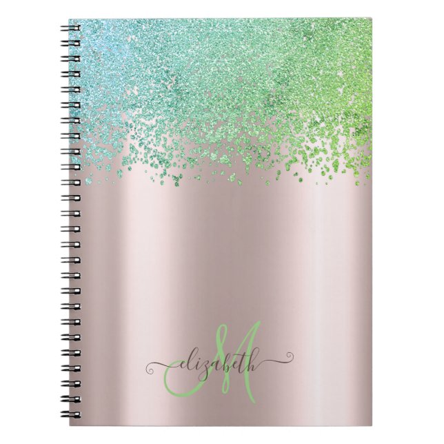 Green Diamonds Monogram Rose Gold Notizblock (Vorderseite)