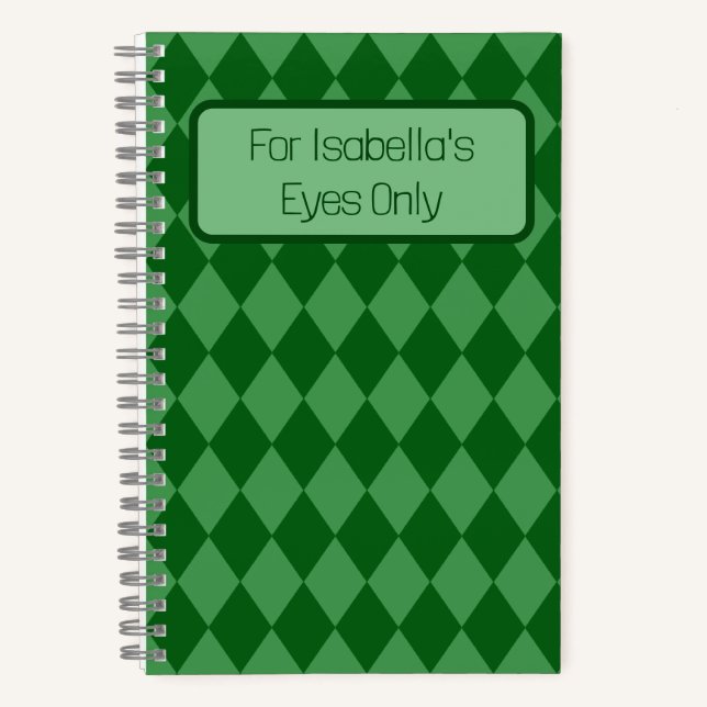 Green Diamonds My Eyes Only Journal Notizbuch (Vorderseite)