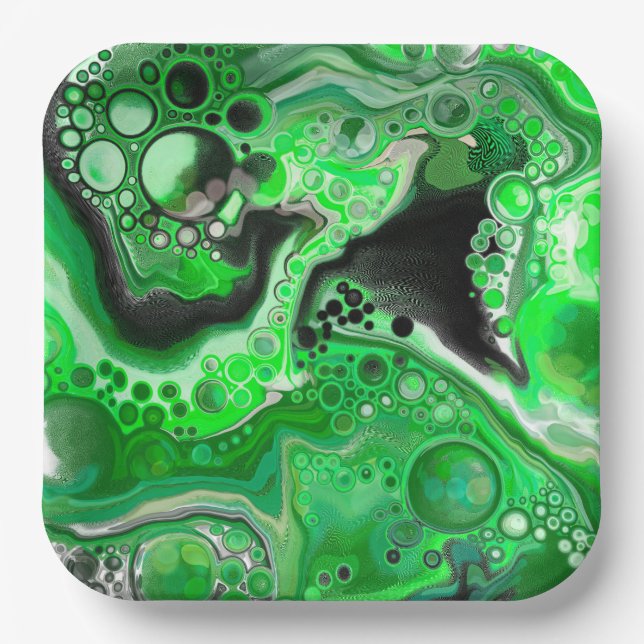 Green Digital Fluid Marble Art Pappteller (Vorderseite)