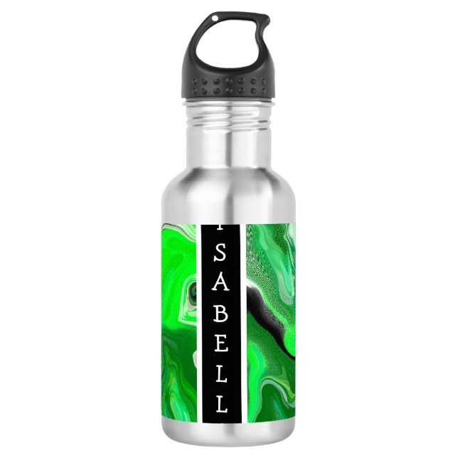 Green Digital Fluid Marble Art Personalized Edelstahlflasche (Vorderseite)