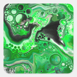 Green Digital Fluid Marble Art Quadratischer Aufkleber
