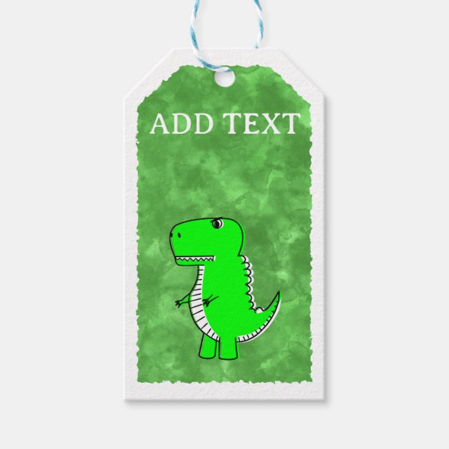 Green Dino Watercolor Kinderdusche Geschenkanhänger (Vorderseite)