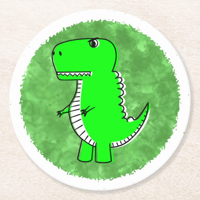 Green Dino Watercolor Kinderdusche Runder Pappuntersetzer (Vorderseite)