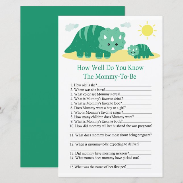 Green Dino Wie gut kennen Sie das Baby-Dusche-Spie (Vorne/Hinten)