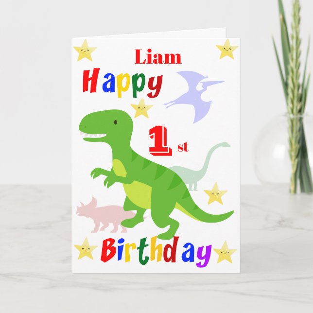 Green Dinosaur 1. Geburtstag Karte (Vorderseite)