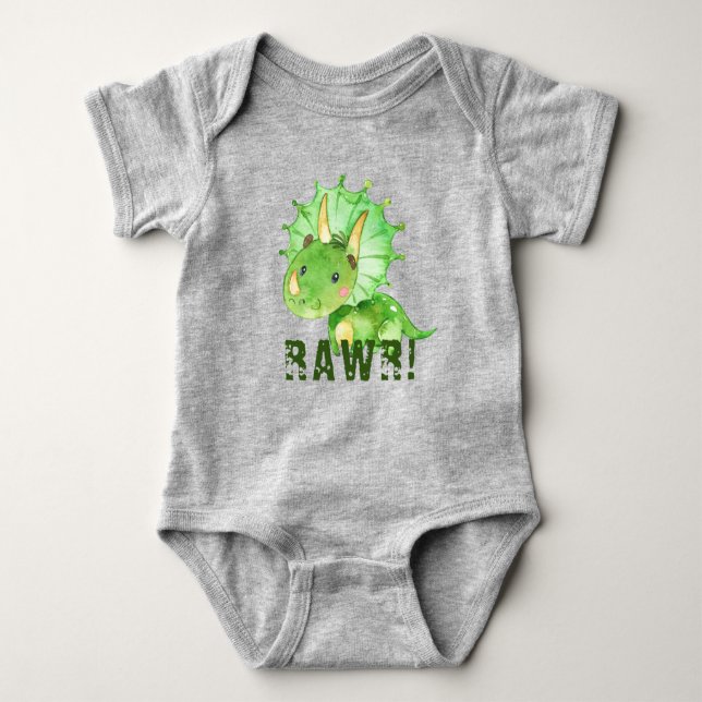 Green Dinosaur Baby Bodysuit Baby Strampler (Vorderseite)
