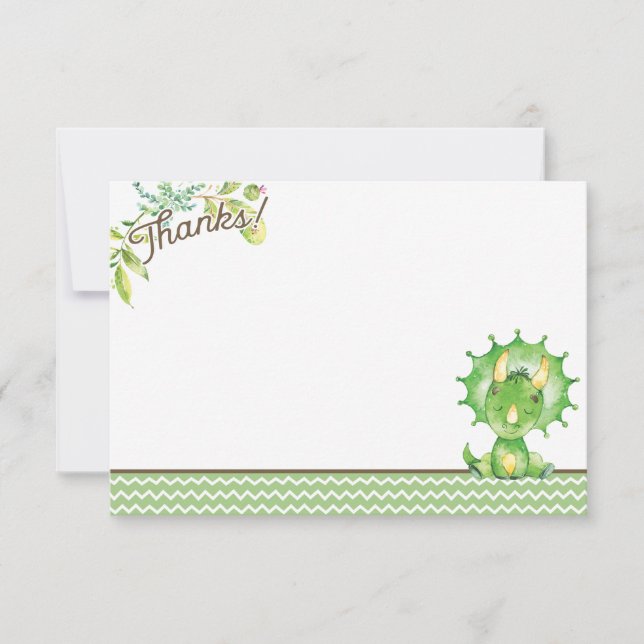 Green Dinosaur Baby Dusche Danke Karte (Vorderseite)