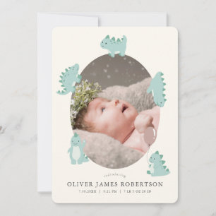 Green Dinosaur Boy Photo Faire-part de naissance