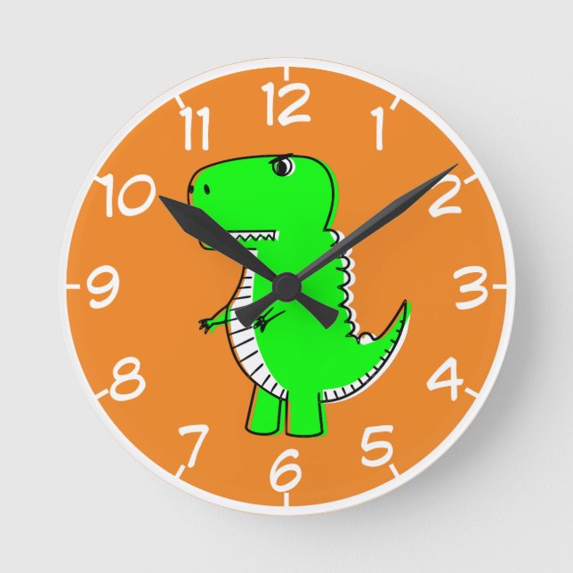 Green Dinosaur Drawing Runde Wanduhr (Vorderseite)