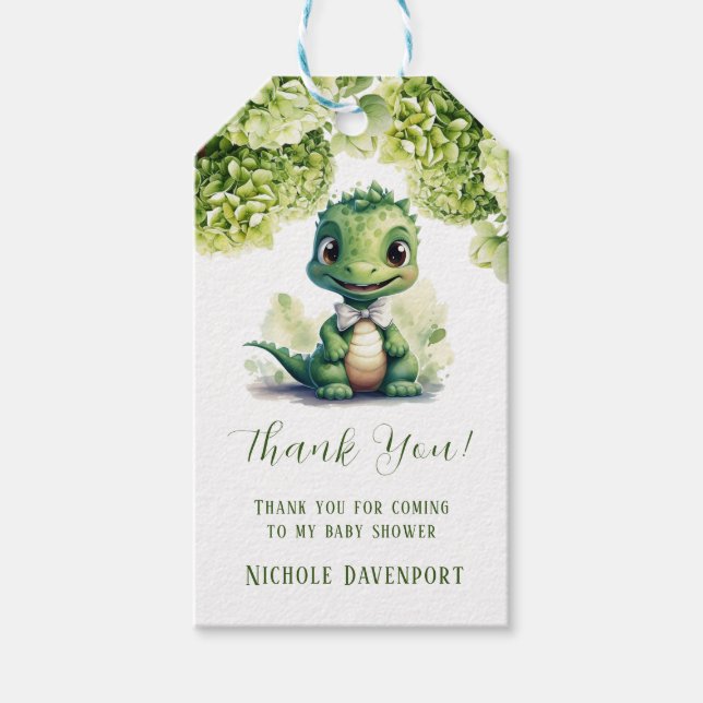 Green Dinosaur Floral Neutral Vielen Dank Geschenkanhänger (Vorderseite)