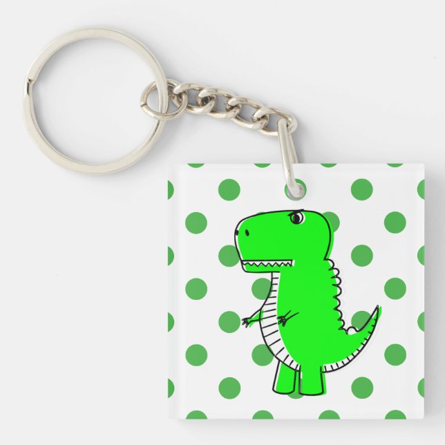 Green Dinosaur Green Polka Dots Schlüsselanhänger (Vorderseite)