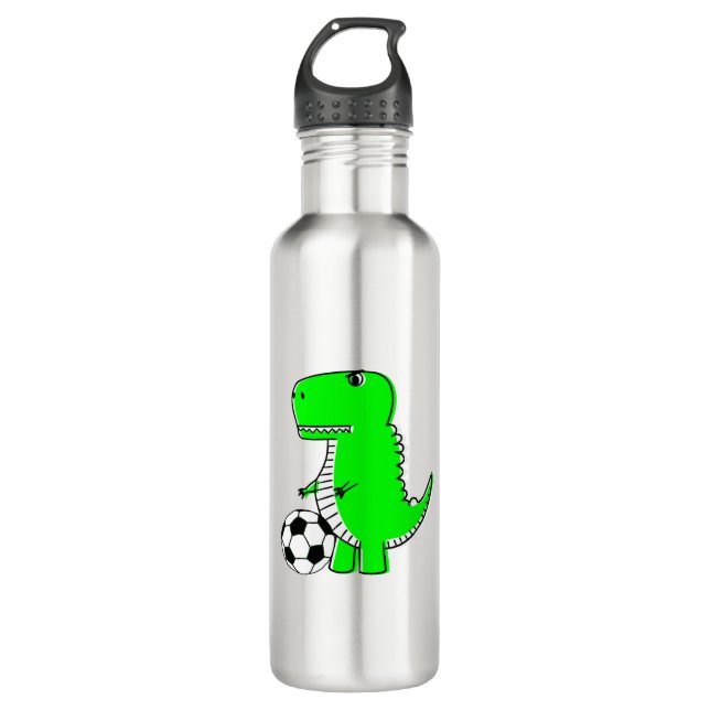 Green Dinosaur Lieben Fußball Edelstahlflasche (Vorderseite)